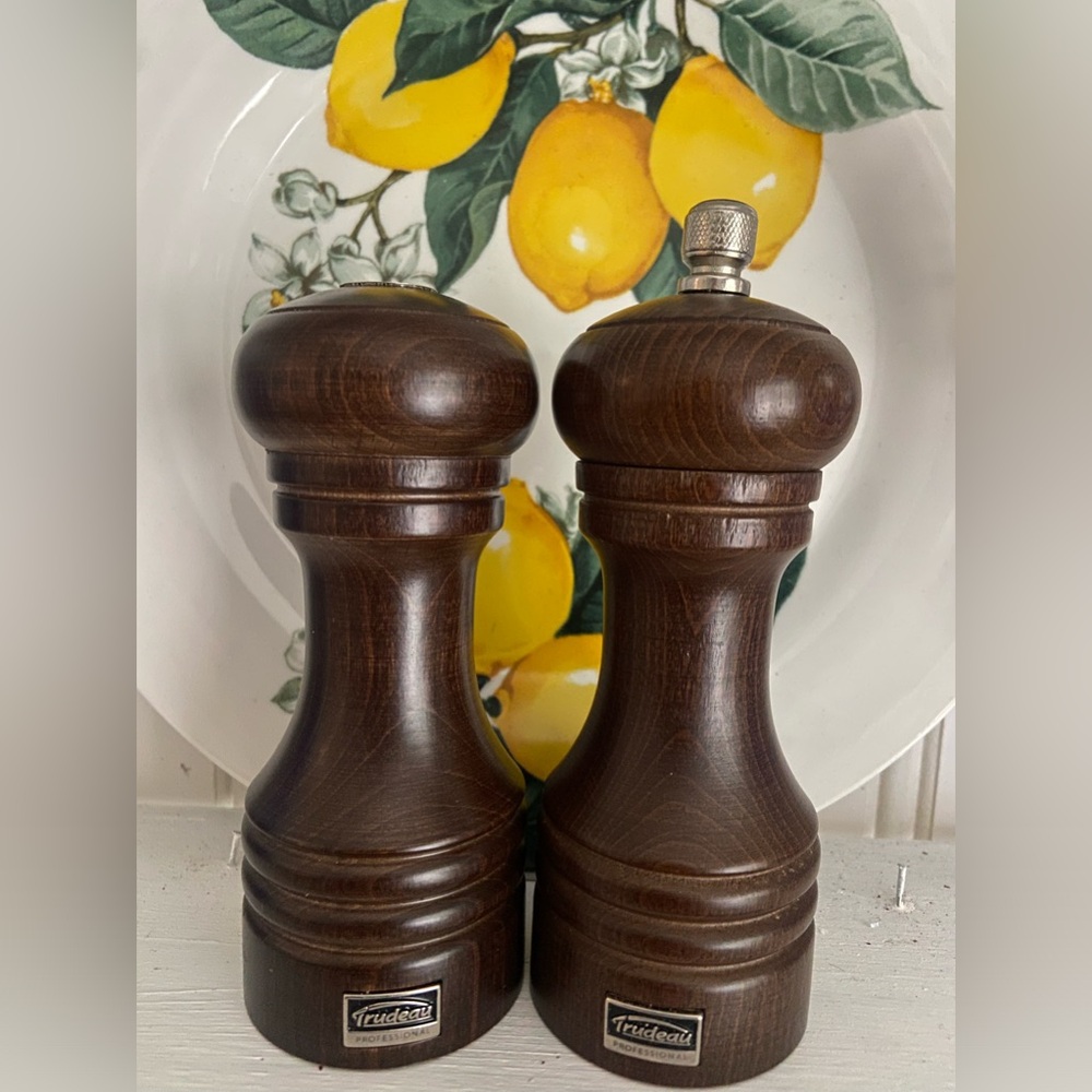 Trudeau Brown Wooden Salt /Pepper Mill Set